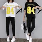 Set: Printed Short-sleeve T-shirt + Striped Sweatpants