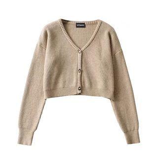 Long Sleeve V-neck Ribbed-knit Crop Cardigan