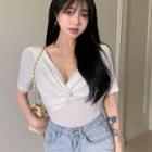 Short-sleeve Twisted T-shirt White - One Size