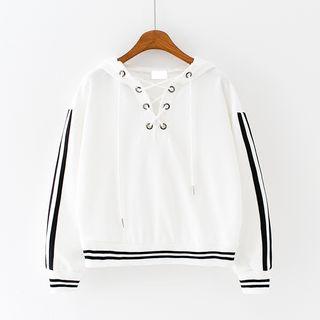 Striped Lace Up Detail Hoodie