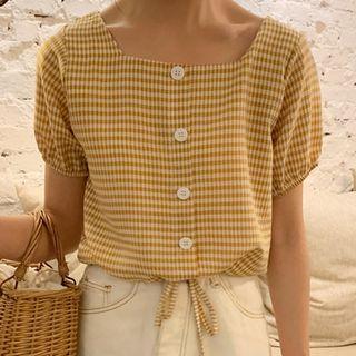 Check Square Neck Short-sleeve Top