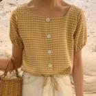 Check Square Neck Short-sleeve Top