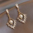 Faux Pearl Rhinestone Dangle Earring 1 Pair - White Faux Pearl - Gold - One Size