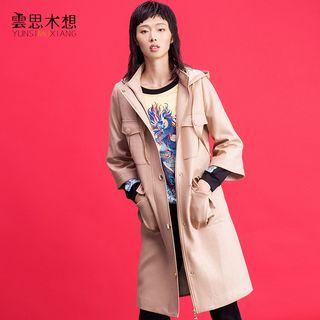 Dragon Embroidered Hooded 3/4 Sleeve Long Jacket