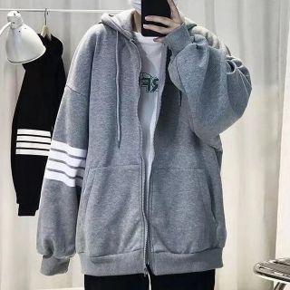 Hooded Long-sleeve Striped Zip Jacket