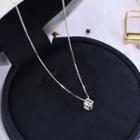 925 Sterling Silver Rhinestone Cube Necklace Ns290 - Silver - One Size