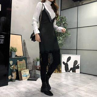 Lace-hem Check Midi Pinafore Dress
