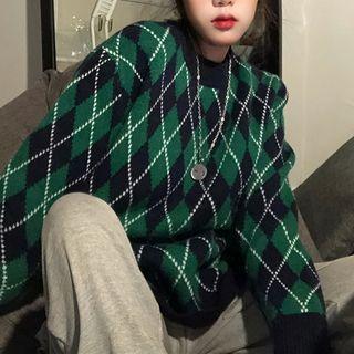 Argyle Cardigan Green & Blue - One Size