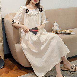 Short-sleeve Flower Bow Lace Trim Sleep Dress
