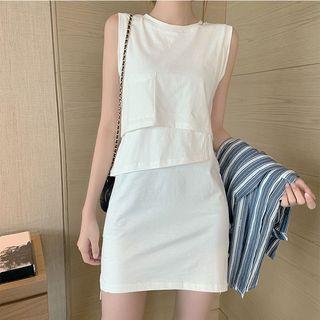 Long-sleeve Striped Shirt / Mini Tank Dress