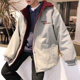 Letter Embroidered Padded Button Coat
