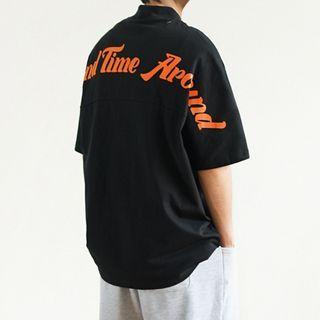 Mock Neck Print Oversized Tee