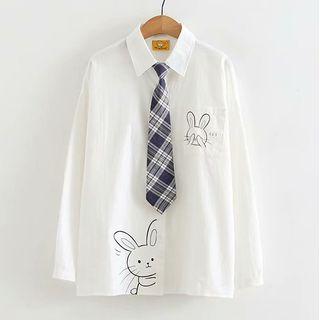 Rabbit Print Shirt White - One Size