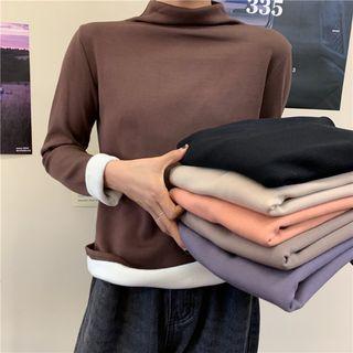 Long-sleeve High Neck Fleece Lined Top