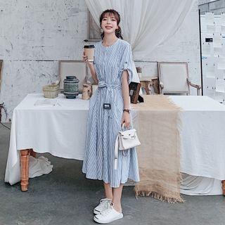 Round-neck Striped Single-breasted Shirtdress