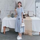 Round-neck Striped Single-breasted Shirtdress