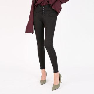 Band-waist Button-fly Skinny Pants