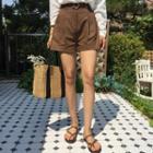 Belted-waist Linen Blend Shorts