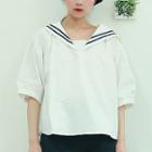 Sailor-collar Puff-sleeve Blouse