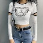 Printed Letter Split Long-sleeve Top