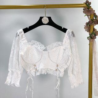 Eyelet Lace Short-sleeve Crop Top