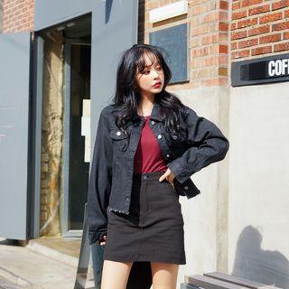 Flap-pocket Fray-hem Denim Jacket