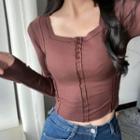 Long Sleeve Square-neck Paneled Crop Sweater