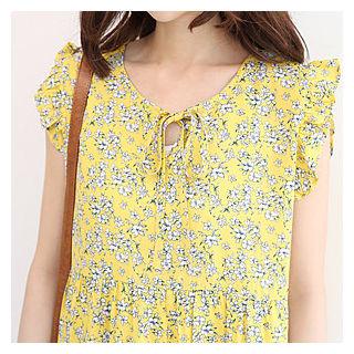 Tie-neck Floral Pattern Mini Empire Dress