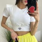 Padded-shoulder Patched Cropped T-shirt