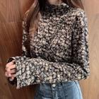 Long-sleeve Floral Print Turtle Neck T-shirt