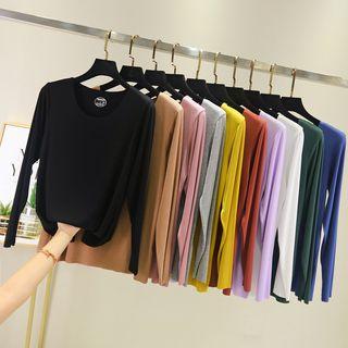 Plain Crew-neck Long-sleeve T-shirt