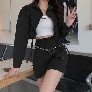 Drawstring Crop Shirt / Mini Pencil Skirt