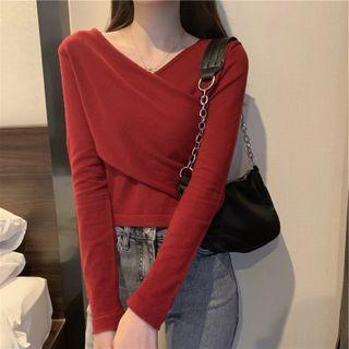 Long-sleeve V-neck Cross Crop Top