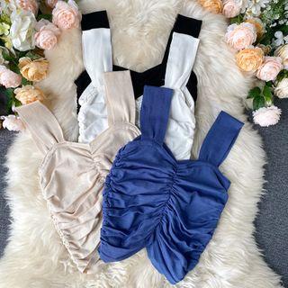 Wide-strap Shirred Knit Top