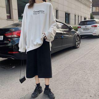 Lettering Pullover / Midi A-line Slit Skirt