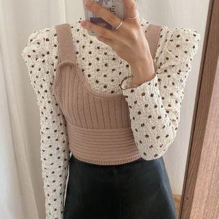 Long-sleeve Dotted Top / Sleeveless Top