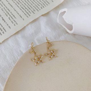 Faux Pearl Alloy Moon & Star Dangle Earring 1 Pair - Silver Needle - Earrings - Bow & Star - One Size