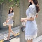 Puff-sleeve A-line Mini Lace Dress