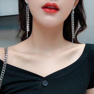 Rhinestone Star Metal Bead Fringed Earring