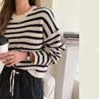 Drop-shoulder Stripe Sweater Navy Blue - One Size