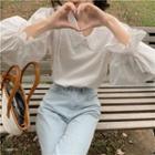 Bell-sleeve Lapel Oversized Blouse White - One Size