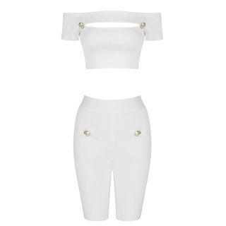 Set: Off-shoulder Cutout Crop Top + Shorts