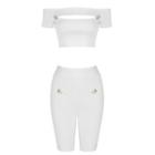 Set: Off-shoulder Cutout Crop Top + Shorts