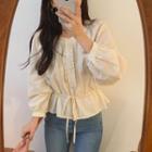 Puff-sleeve Buttoned Blouse Almond - One Size