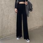 High-waist Wide-leg Velvet Pants Black - One Size
