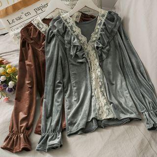 Lace-trim Loose Velvet Top