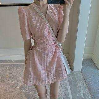 Short-sleeve Open-knit Cutout Dress