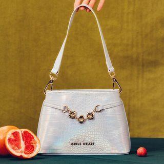 Buckled Shoulder Bucket Bag White - One Size