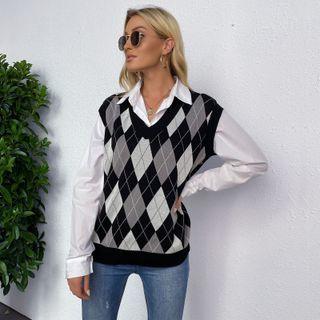 Argyle V Neck Knit Vest