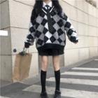 V-neck Argyle Sweater / Mini Pleated Skirt / Plain Shirt / Tie / Set